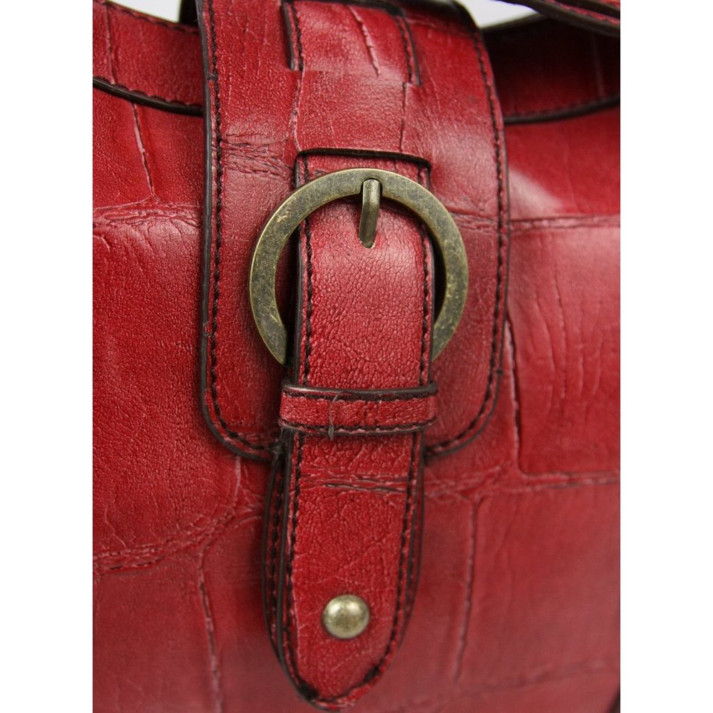 Nine West NWOT Red Leather Croc Embossed Shoulder Bag Handbag Purse Hobo - Picture 2 of 10
